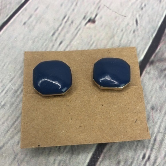 Boho navy blue square clip on earrings - Picture 3 of 10